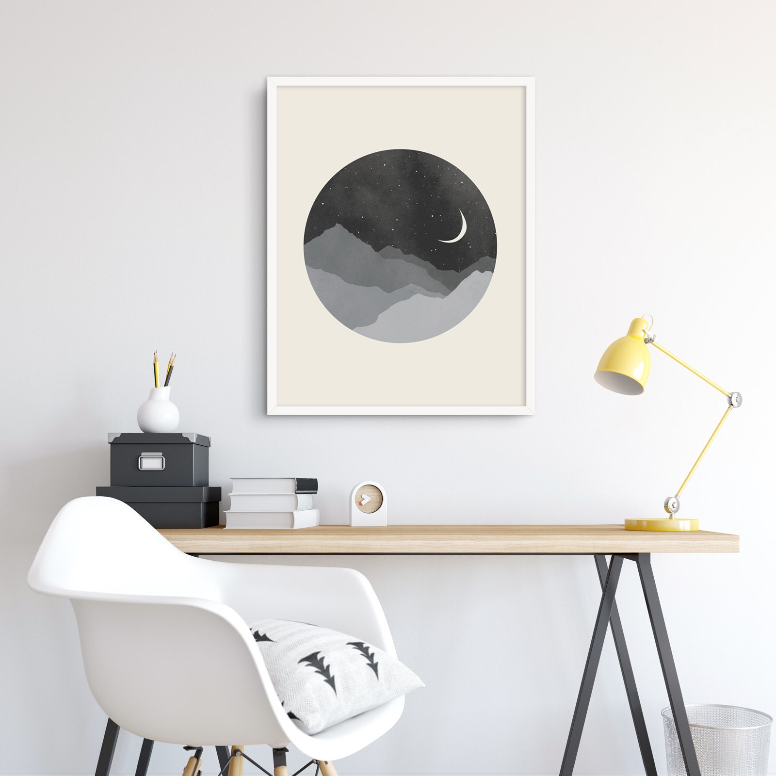Moon Art Print Moon and Stars Bedroom Art Print Black and | Etsy