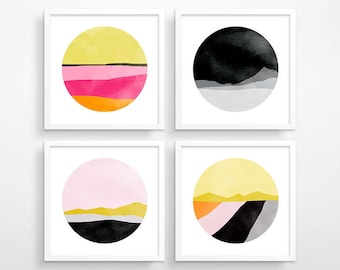 Abstract Landscape Art Prints: Modern Gallery Wall Set of 4