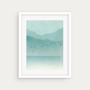 Coastal Mountain Art Print: Teal Blue Beach Wall Decor