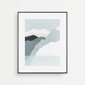 Minimalist Wall Art, Abstract Print, Mountain Art, Gift for Men, Grey Blue Wall Art, Bedroom Wall Decor, Office Decor