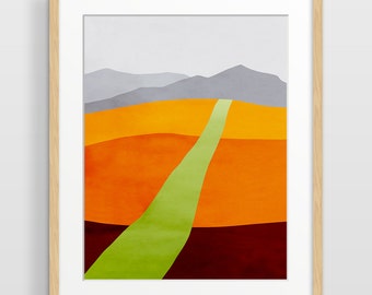 Abstract Landscape Art Print: Mid Century Modern Orange Wall Art