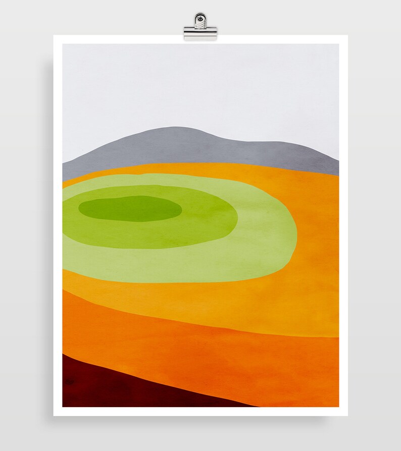 Orange Wall Art Living Room Print Mid Century Art Abstract Etsy