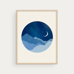 Moon and Stars Nursery Wall Art Print, Gender Neutral Nursery Decor, Celestial Baby Shower Gift, Kids Room Decor