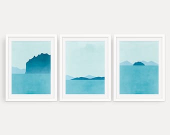 Teal Beach Print Set: Abstract Ocean Art, Minimalist Decor