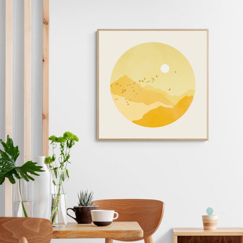 Mustard Yellow Wall Art Scandinavian Decor Sun Wall Art Etsy