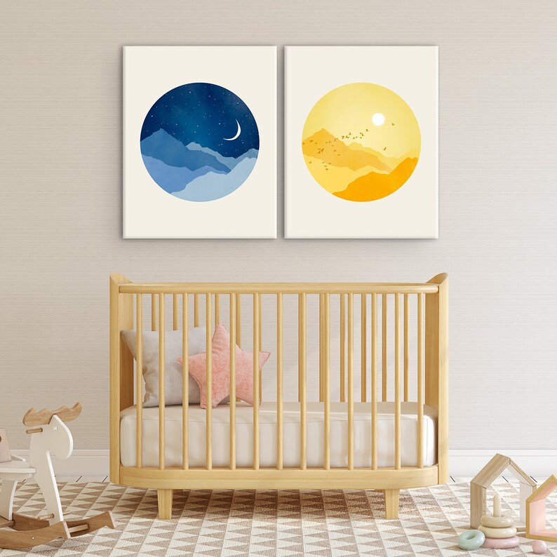 Sun and Moon Canvas Print Set: Scandinavian Nursery Wall Art - Etsy