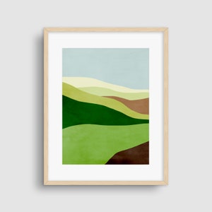 Impressão de arte de paisagem abstrata verde: decoração de parede moderna de meados do século