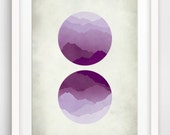 Purple Mid Century Modern Poster, Large Wall Art, Mountains, Geometric Art
