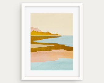 Coastal Wall Art, Mid Century Modern Wall Decor, Abstract Landscape Print, Pastel Decor