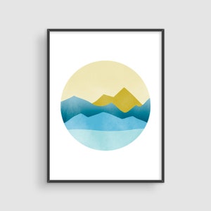 Geometric Mountain Art Print: Mid-Century Modern Scandinavian Landscape