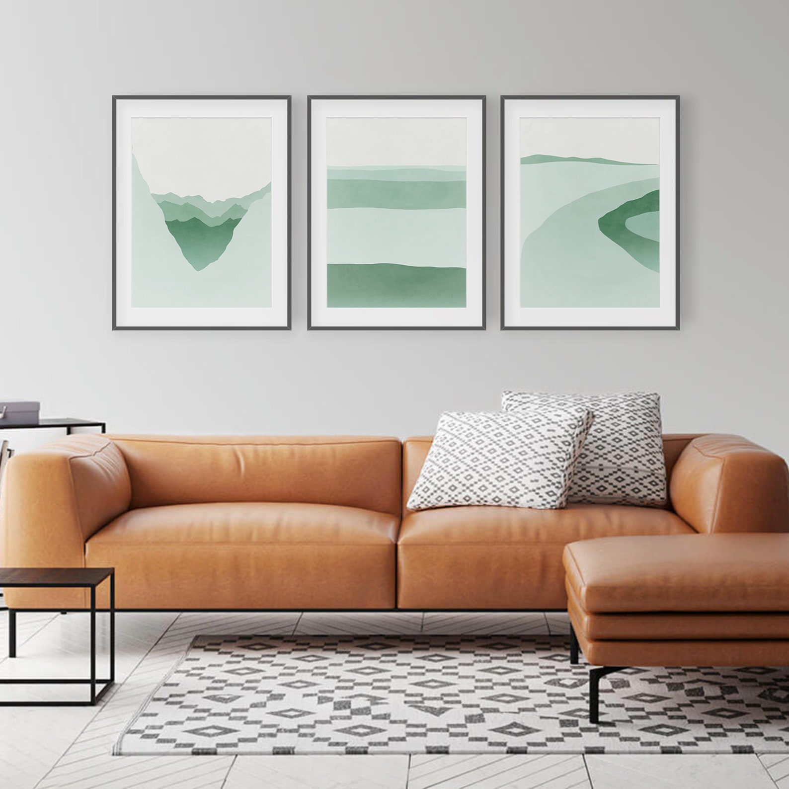 Sage Green Abstract Wall Art Set of 3 Prints Large Bedroom Etsy