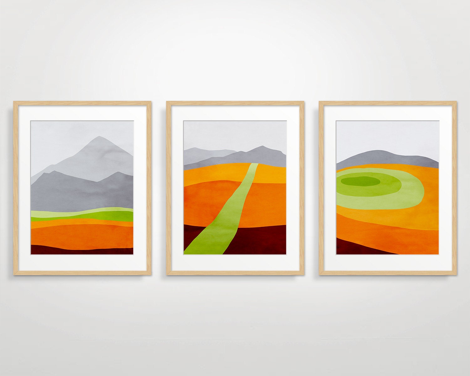 Orange Wall Art Prints Set of 3 Mid Century Modern Art Etsy