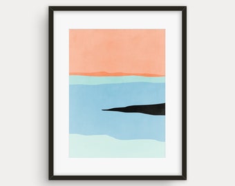 Abstract Print, Large Colorful Wall Art, Minimalist Art, Mid Century Modern Art, Living Room Wall Decor, Coral and Teal