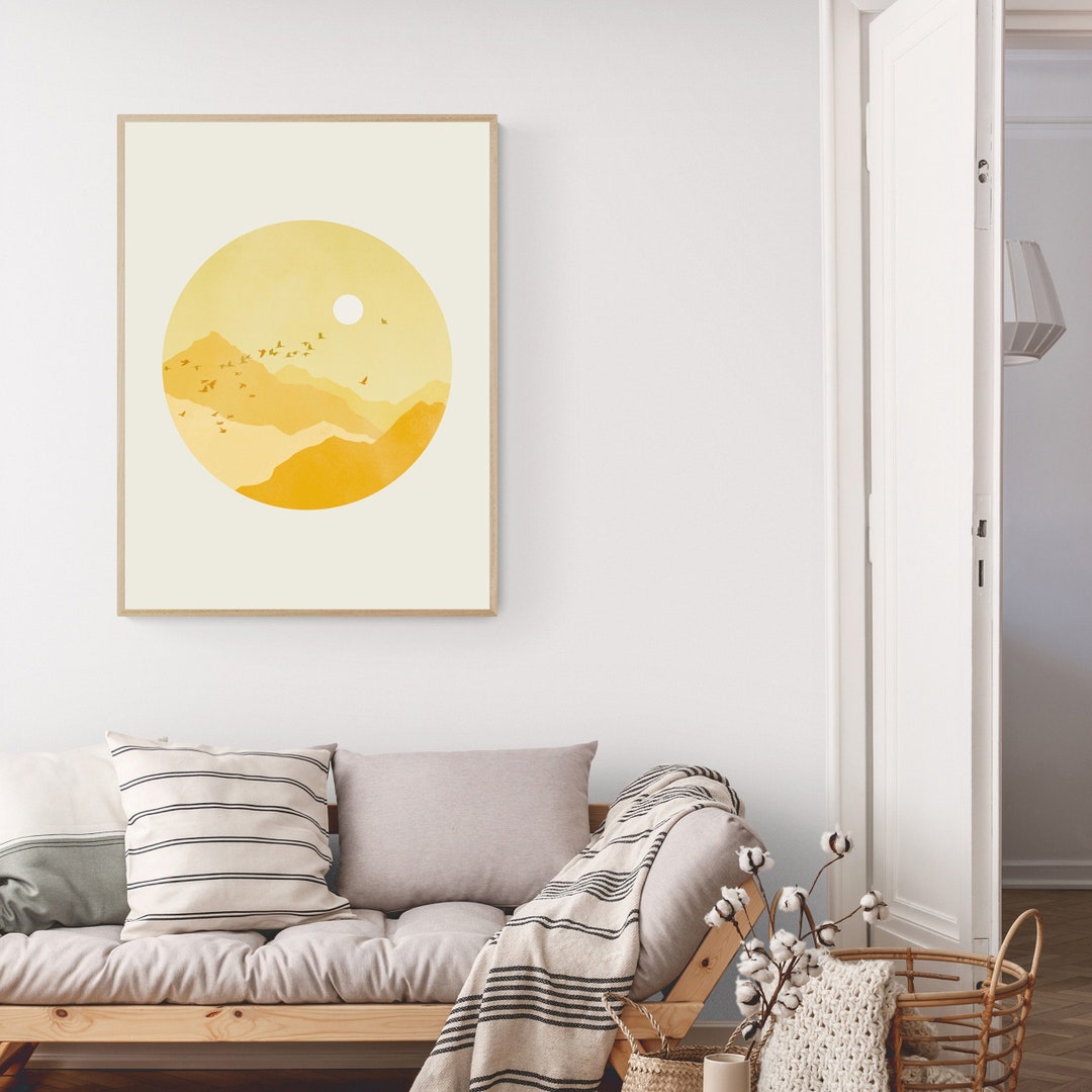 Mustard Yellow Wall Art Scandinavian Decor Sun Wall Art Etsy