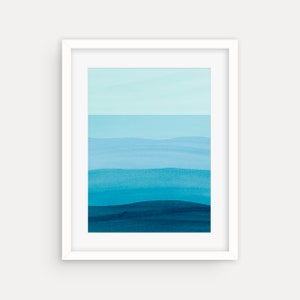 Teal Blue Art Print, Abstract Watercolor Painting, Beach Decor Bedroom, Bathroom Wall Decor, Minimalist Wall Art, Large Ocean Print