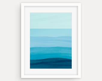 Teal Blue Ocean Art Print: Minimalist Watercolor Wall Art