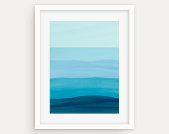 Teal Blue Art Print, Abstract Watercolor Painting, Beach Decor Bedroom, Bathroom Wall Decor, Minimalist Wall Art, Large Ocean Print