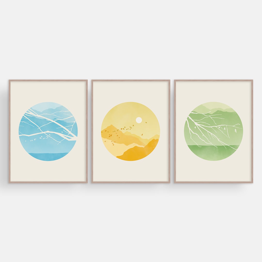 Large Nature Art Set of 3 Prints Colorful Gallery Wall Set Three Piece