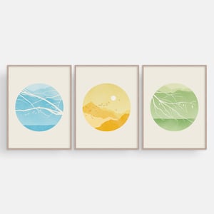 Large Nature Art Set of 3 Prints - Colorful Gallery Wall Set Three Piece Wall Decor - Home Office Living Room Wall Art – Unframed