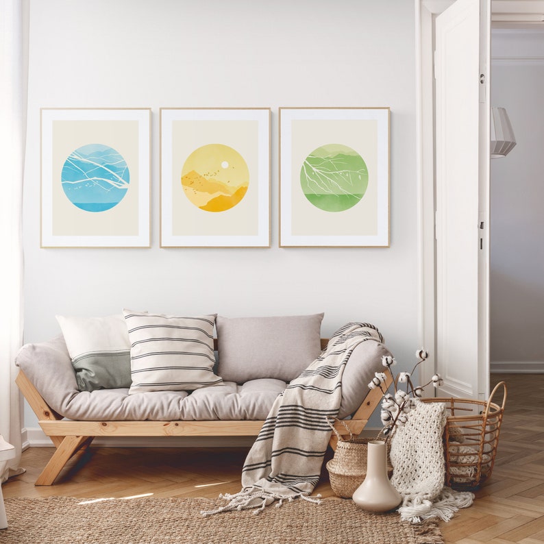 Large Nature Art Set of 3 Prints Colorful Gallery Wall Set Three Piece Wall Decor Home Office Living Room Wall Art Unframed image 2