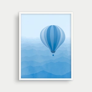 Blue Hot Air Balloon Print: Nursery Wall Art
