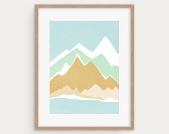 Mountains Abstract Wall Art, Winter Print, Wall Decor for Living Room or Bedroom
