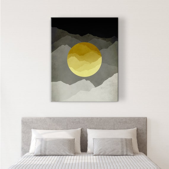Mid Century Modern Art Canvas Cool Wall Art For Men Large Wall Decor Grey Black Gift For Guys