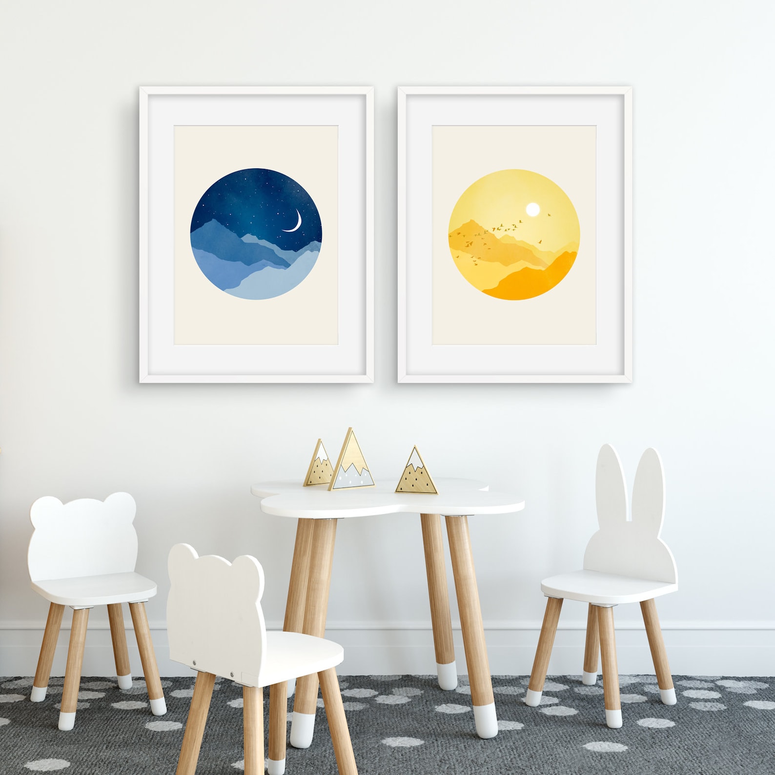 Sun Moon and Stars Nursery Wall Art Set of 2 Prints, Nursery Decor ...