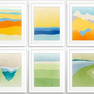 Modern Abstract Art Print Set, Abstract Landscapes, Living Room Art, Wall Art Set of 6, Contemporary Fine Art Prints, Living Room Wall Decor
