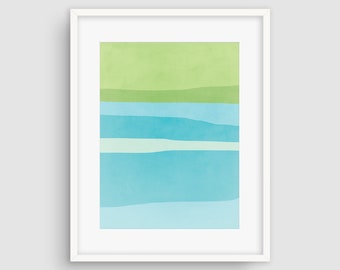 Abstract Wall Art Print, Teal Decor, Minimalist Art, Beach Wall Art, Scandinavian Print, Modern Art Print, Blue Green Wall Decor