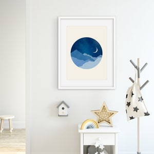 Moon and Stars Nursery Wall Art Print, Gender Neutral Nursery Decor, Celestial Baby Shower Gift, Kids Room Decor image 4