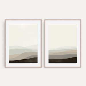 Neutrale abstracte landschapskunstprints: modern, minimalistisch set van 2