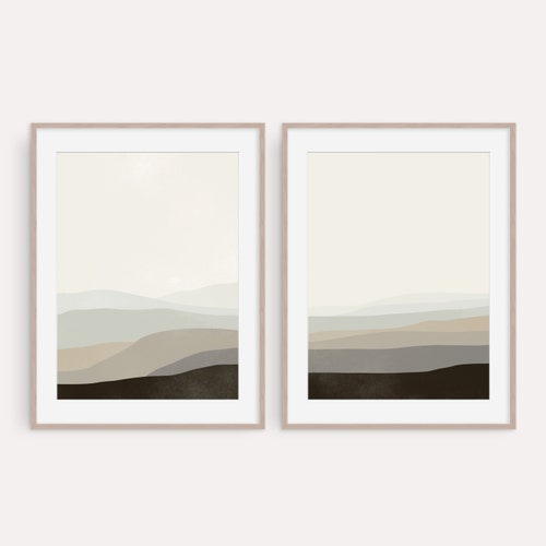 Neutral Wall Art Set of 2 Prints Large Abstract Art Prints Etsy