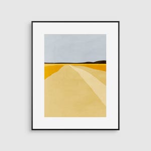 Modern Abstract Landscape Art Print: Mustard Yellow and Blue-Gray