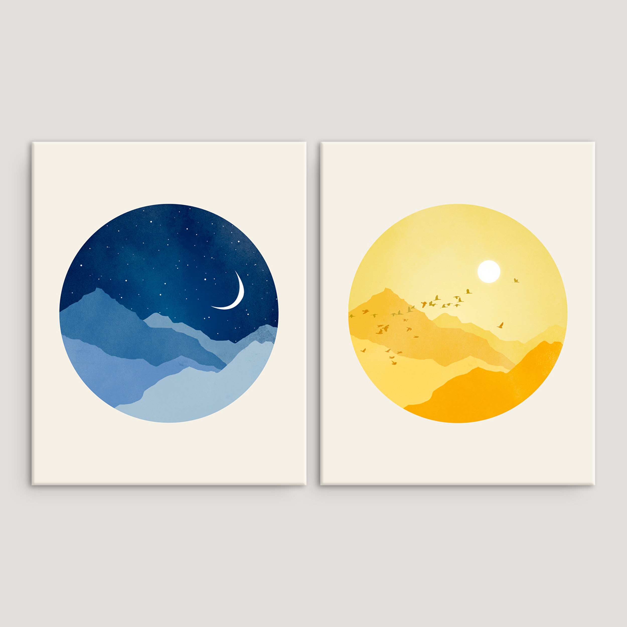 Sun Moon And Stars Nursery Wall Art Canvas Wall Art Set Of 2 Etsy