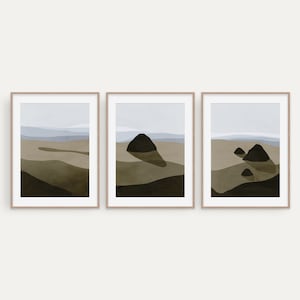 Oregon Beach Abstract Art Print Set of 3: Neutral Landscape Wall Decor