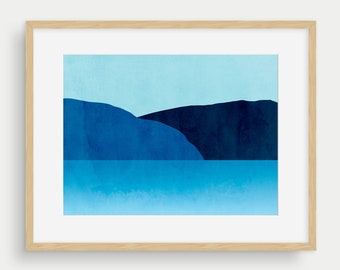 Blue Wall Art Print, Abstract Beach Wall Decor, Horizontal Wall Art, Large Abstract Art, Minimalist Wall Art, Coastal Wall Decor