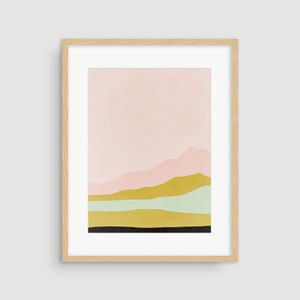 Pink Mountain Landscape Art Print: Modern Abstract Wall Decor