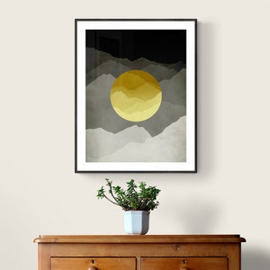 Yellow and Grey Wall Art Abstract Mountain Wall Art Office Decor Mid Century Art Gift for Men Unframed image 5