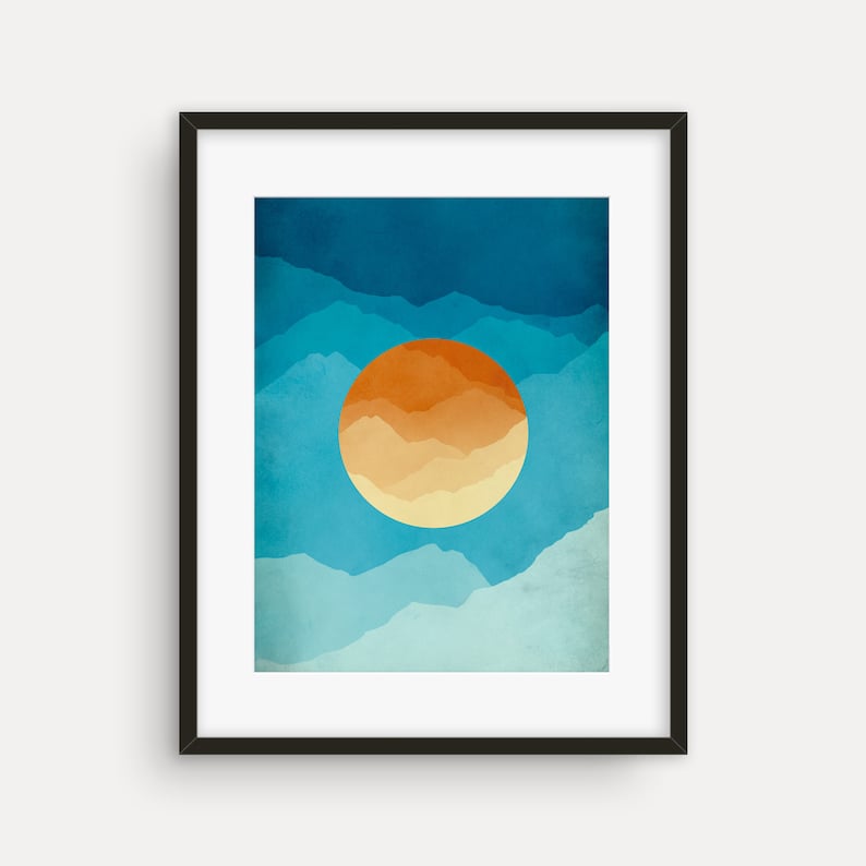 Mid Century Art Print, Moderne Wall Art, Abstracte Bergen Kunst, Grote Wall Art Print, Mid Century Modern, Minimalistische Kunst, Moderne Print afbeelding 3