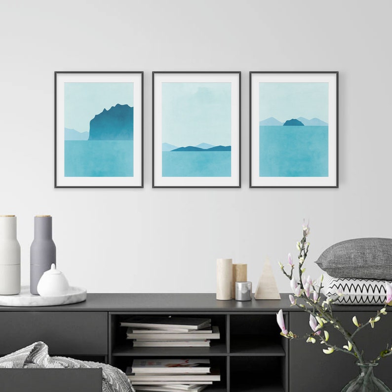 Beach Print Set of 3 Teal Wall Art Bathroom Wall Decor Art Etsy Singapore