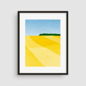Abstracte landschapsprint, moderne kunst uit het midden van de eeuw, landschapsschilderkunst, gele koolzaadbloemen, kantoordecor, kunst aan de muur
