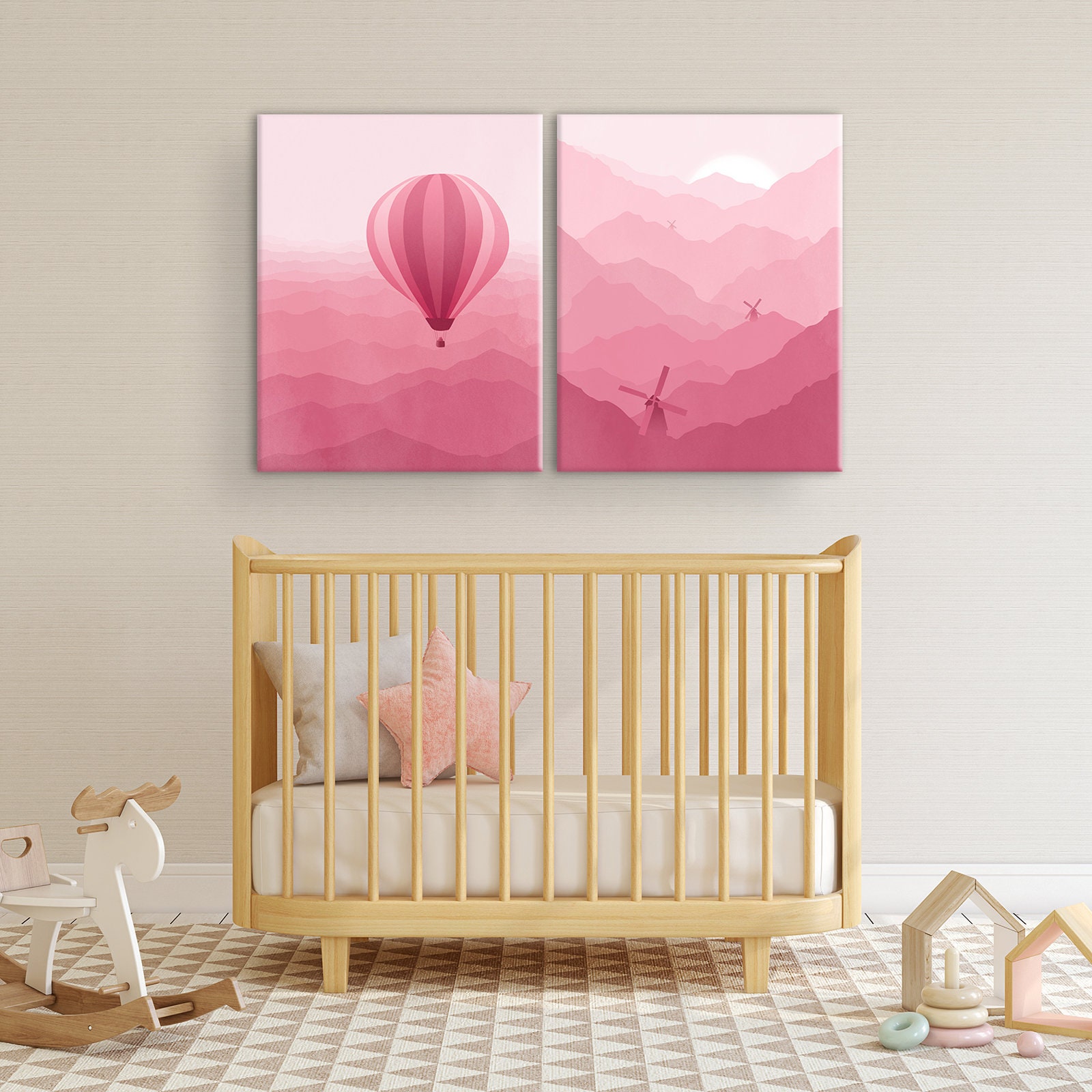 Blue Nursery Wall Art Canvas Set of 2 Mountain Nursery Decor Etsy