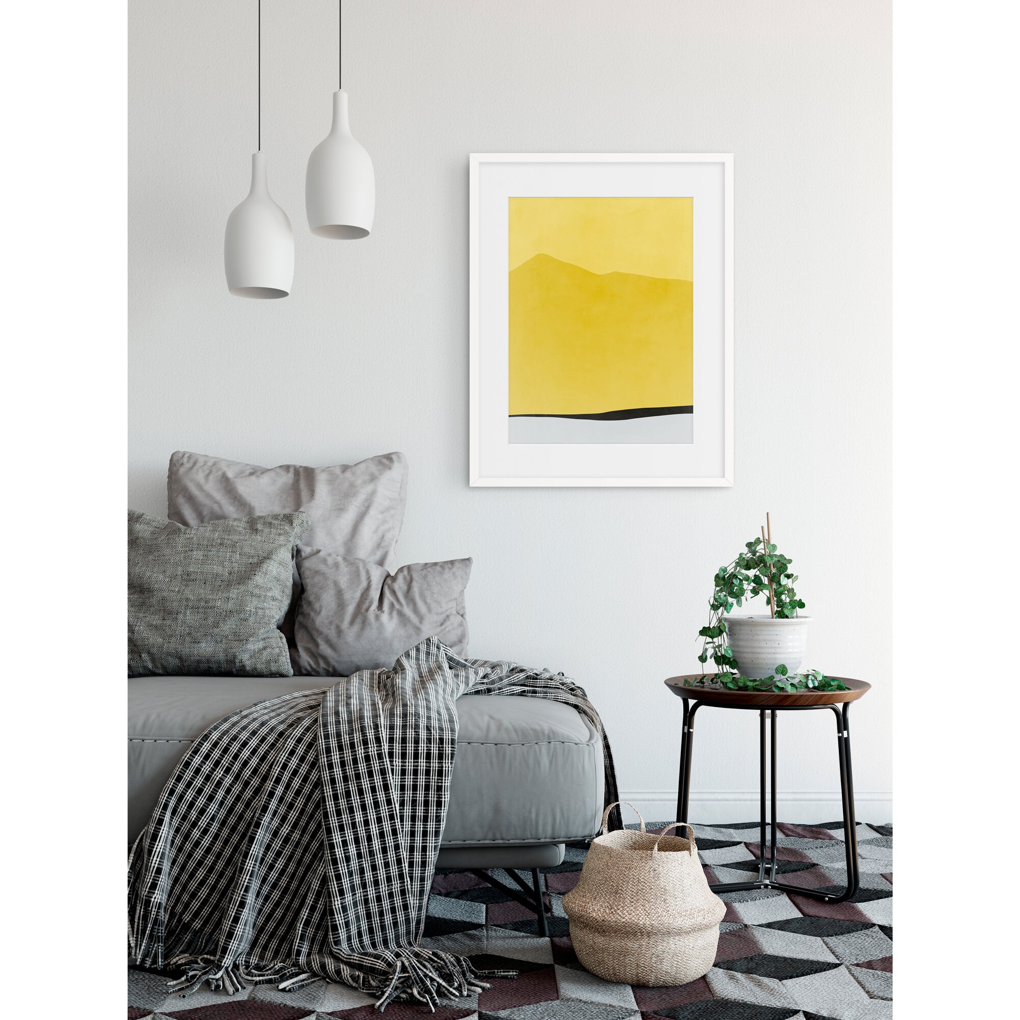 Yellow and Grey Wall Art Print Abstract Art Prints Mustard Etsy