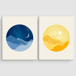 Sun And Moon Wall Art Nursery Wall Art Set Of 2 Prints Etsy