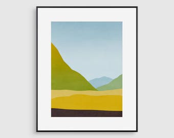 Landscape Wall Art Print, Mountain Art Print, Abstract Landscape Painting, Nature Print, Scandinavian Art, Minimalist Art