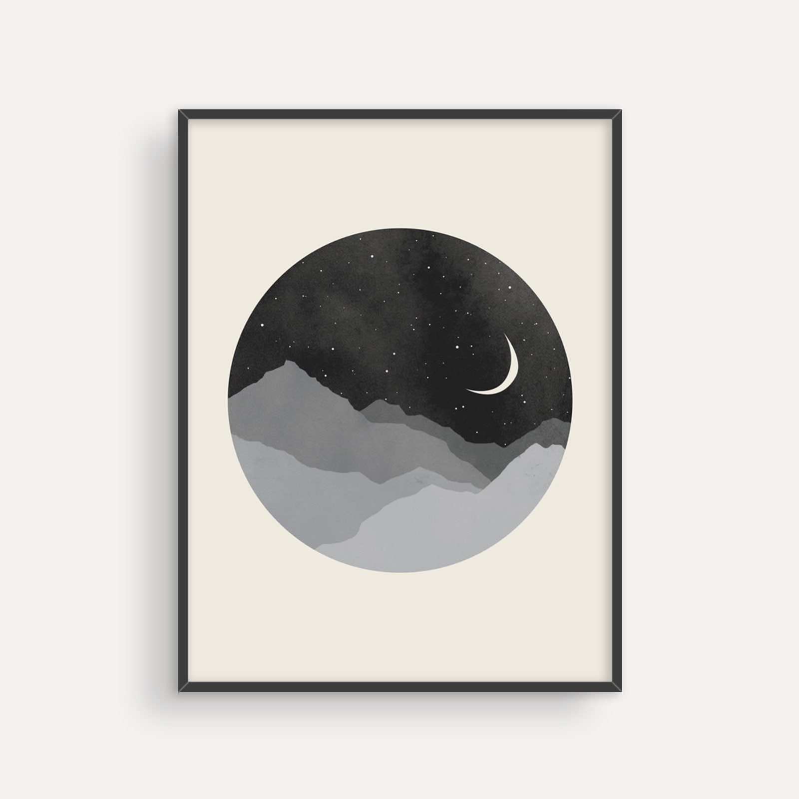 Moon Art Print Moon and Stars Bedroom Art Print Black and | Etsy