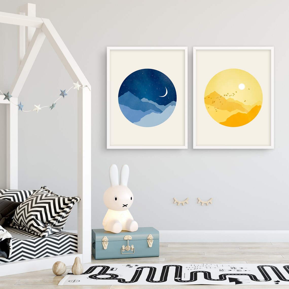 Sun Moon and Stars Nursery Wall Art Set of 2 Prints, Nursery Decor ...