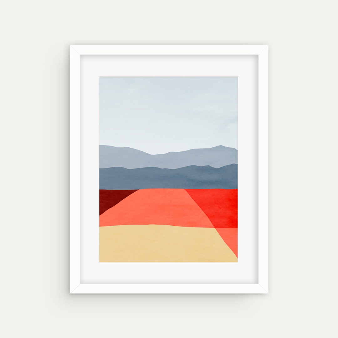 Mid Century Modern Landscape Art Print: Red Abstract Wall Decor - Etsy UK