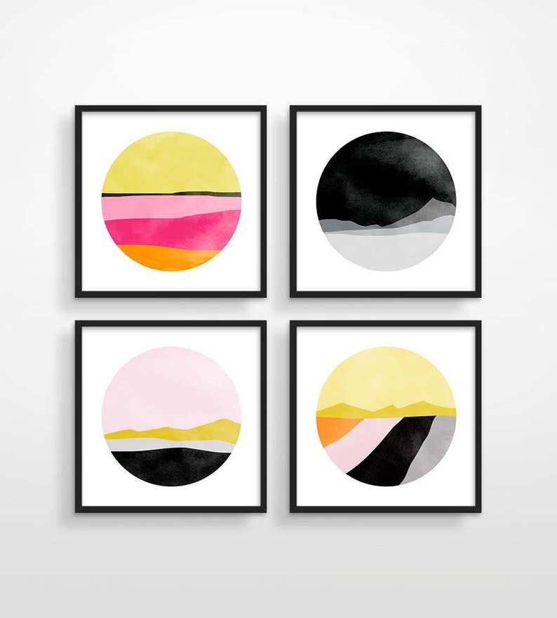 Modern Wall Art Set of 4 Prints Pink Abstract Art Wall Decor Etsy
